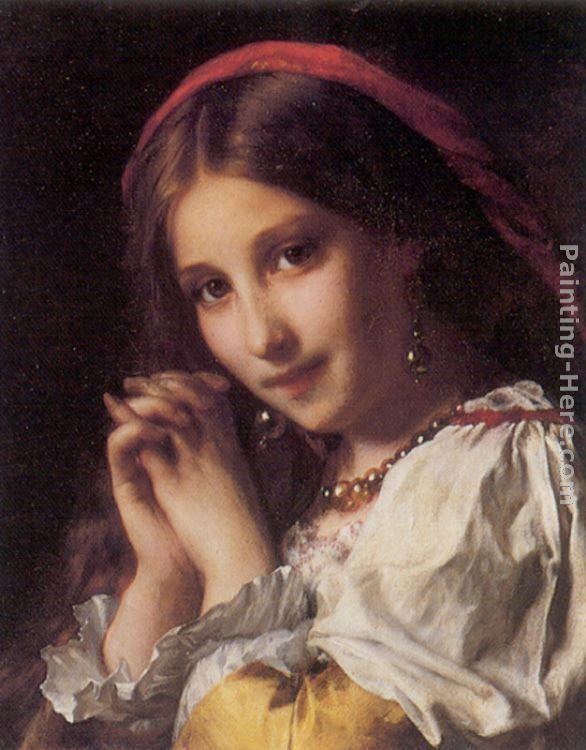Etienne Adolphe Piot Portrait of a Girl with Red Shawl